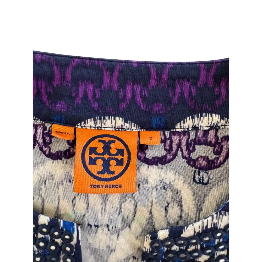 Tory Burch 100% Silk Ikat Print Studded Tunic Shift Dress Size S Multicolor